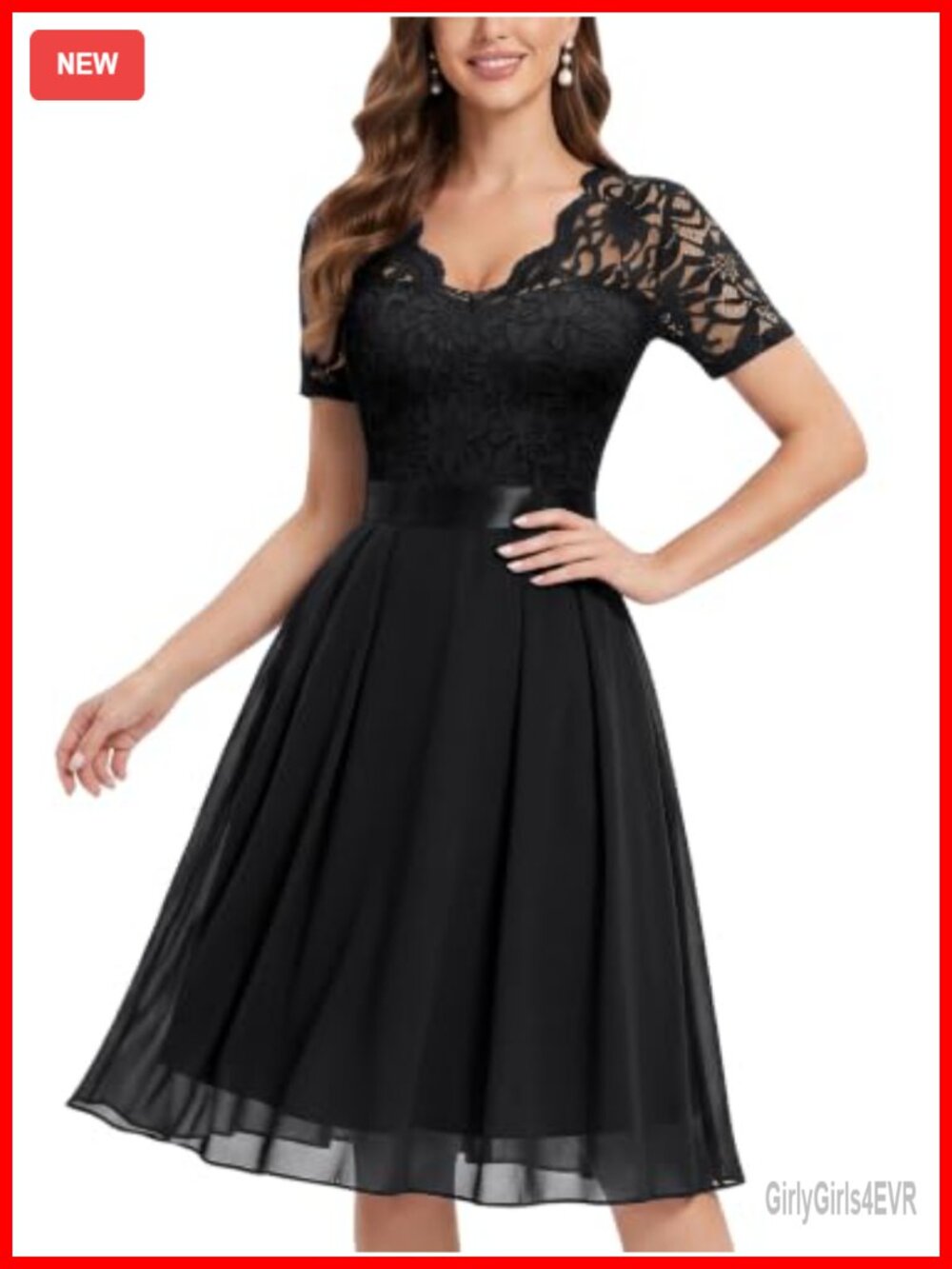 MISSMAY Women's A-Line V-Neck Floral Lace Chiffon Bridesmaid Party Dress